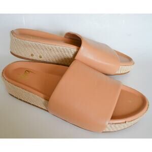 Women's Slide Sandals in Peach Leather with Espadrille Platform